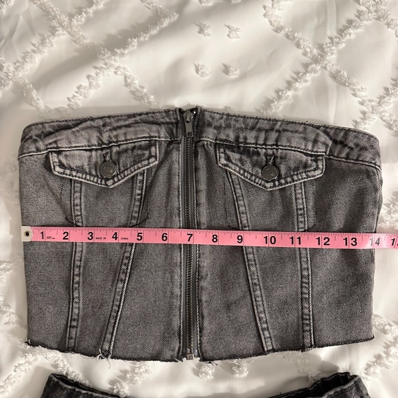 Stradivarius Denim Bustier & Box Pleat Mini Skirt Set (S & 00) - Picture 4 of 9